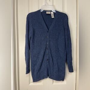 Villager Blue Ribbed Button up Cardigan Preppy Academia Sweater Medium petite